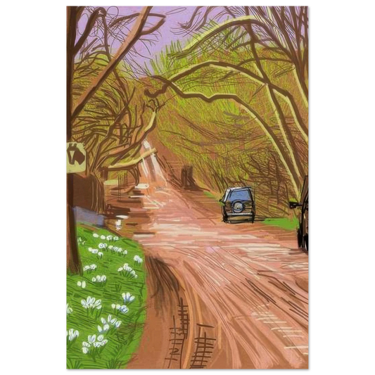 David Hockney, The Arrival of Spring (5 March), country road and budding trees, poster, 75 × 100 cm (30 × 40 in)