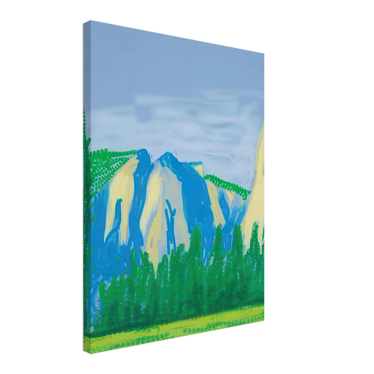 David Hockney, The Yosemite Suite, Yosemite mountains and lush green forests, canvas print, 60 × 75 cm (24 × 30 in)