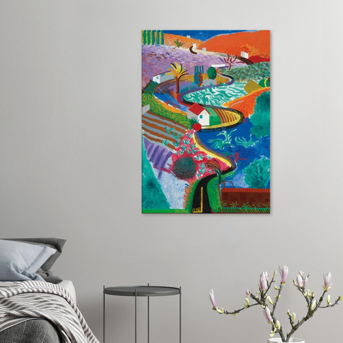 David Hockney, Nichols Canyon, colourful California landscape with a winding road, canvas print