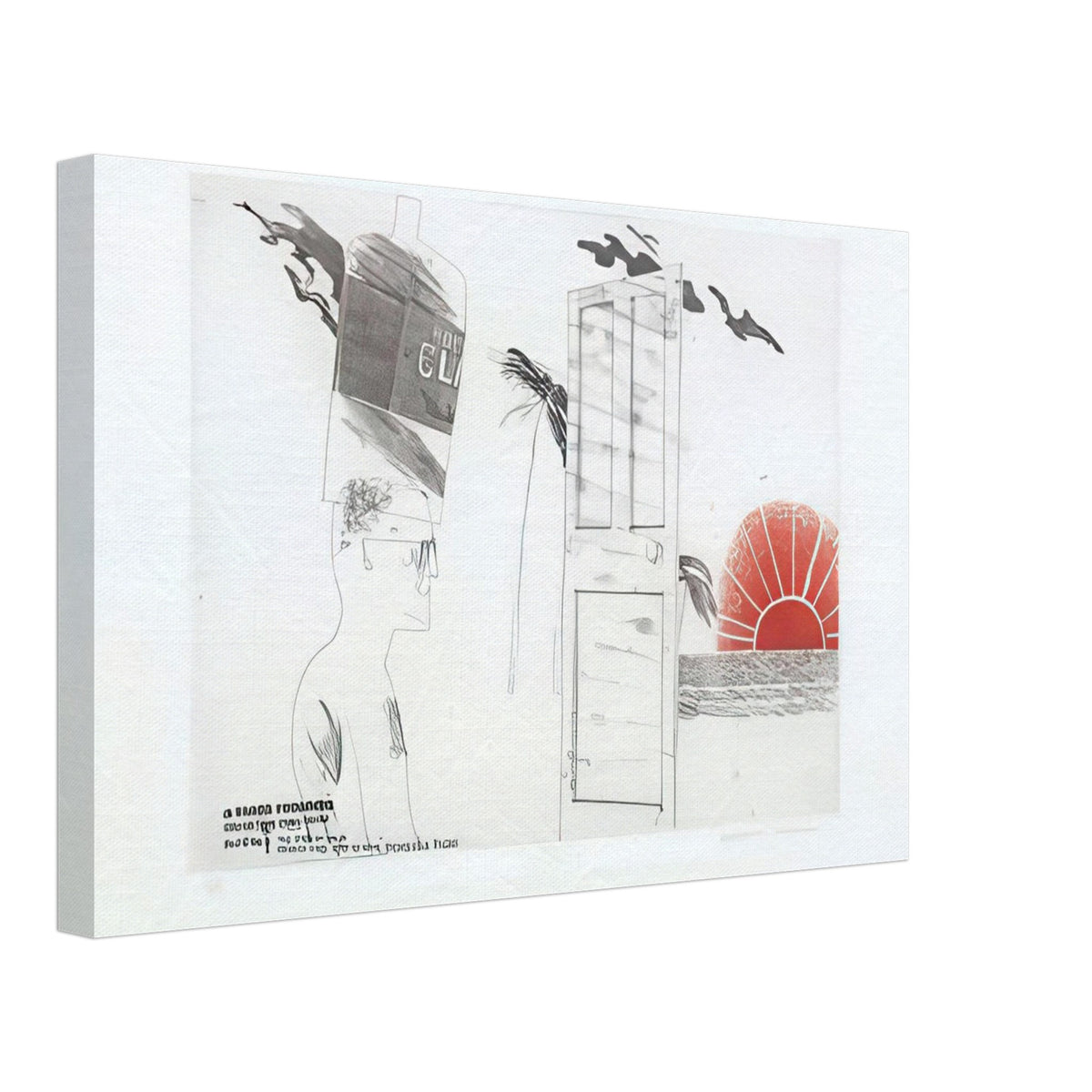 The Start Of A Spending Spree And The Door Opening For A Blonde by David Hockney, canvas print showing open doorway, symbolic objects and a red sun motif, 60 × 90 cm (24 × 36 in).