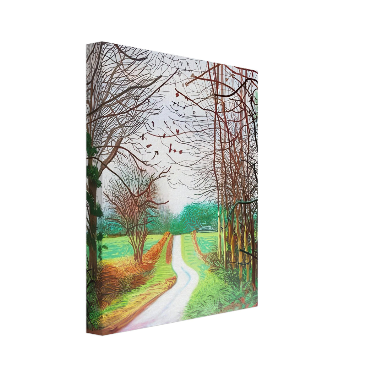 The Arrival of Spring in Woldgate, 29 December No. 1 — David Hockney canvas print of a woodland path, 30 × 40 cm (12 × 16 in).