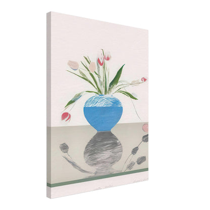 David Hockney, Pretty Tulips, pink and red tulips in a blue vase, canvas print, 60 × 60 cm (24 × 24 in)
