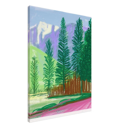 David Hockney, The Yosemite Suite, Yosemite mountains and lush green forests, canvas print, 60 × 75 cm (24 × 30 in)