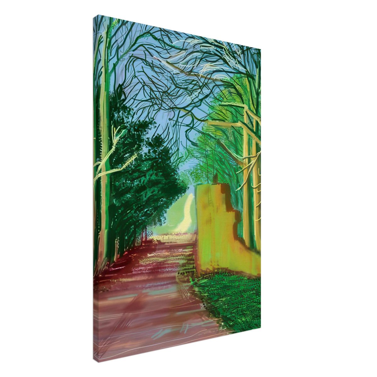 David Hockney, The Arrival of Spring (15 March), woodland path and budding trees, canvas print, 60 × 80 cm (24 × 32 in)