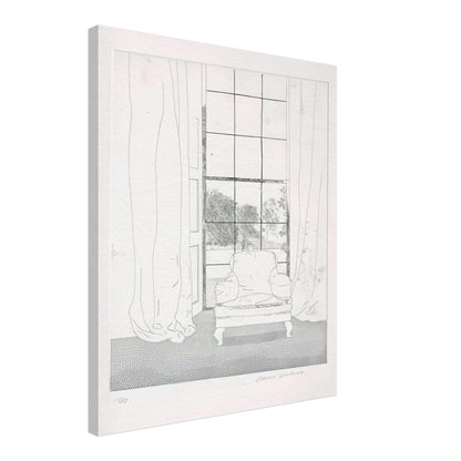 David Hockney, Home, armchair beside a curtained window overlooking a garden, canvas print, 45 × 60 cm (18 × 24 in)