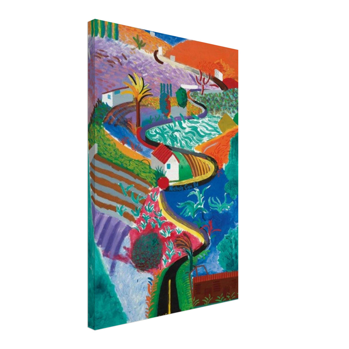 David Hockney, Nichols Canyon, colourful California landscape with a winding road, canvas print, 45 × 60 cm (18 × 24 in)