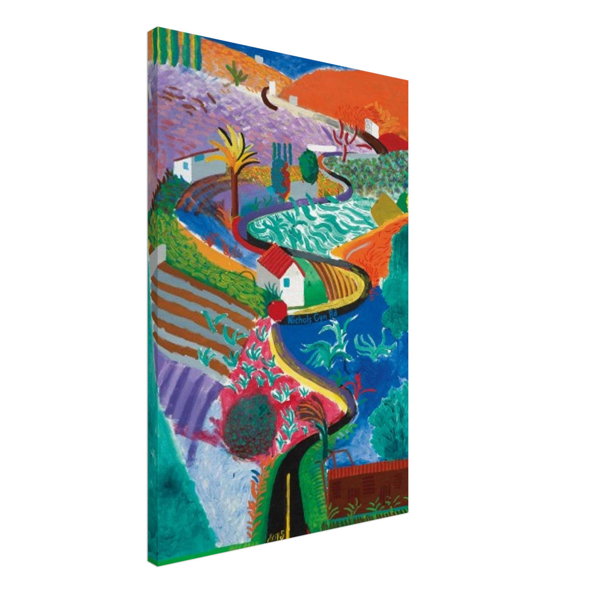 David Hockney, Nichols Canyon, colourful California landscape with a winding road, canvas print, 50 × 70 cm (20 × 28 in)