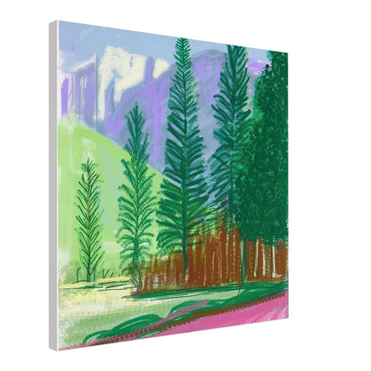 David Hockney, The Yosemite Suite, Yosemite mountains and lush green forests, canvas print, 50 × 50 cm (20 × 20 in)