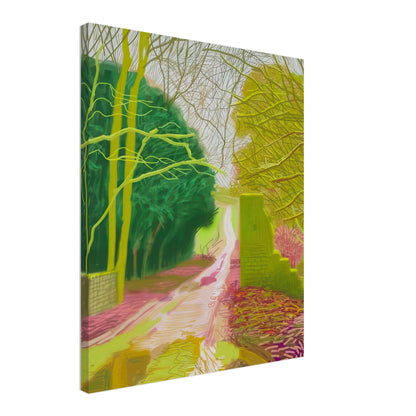 The Arrival of Spring in Woldgate, 15 March — David Hockney canvas print of a woodland path, 45 × 60 cm (18 × 24 in).