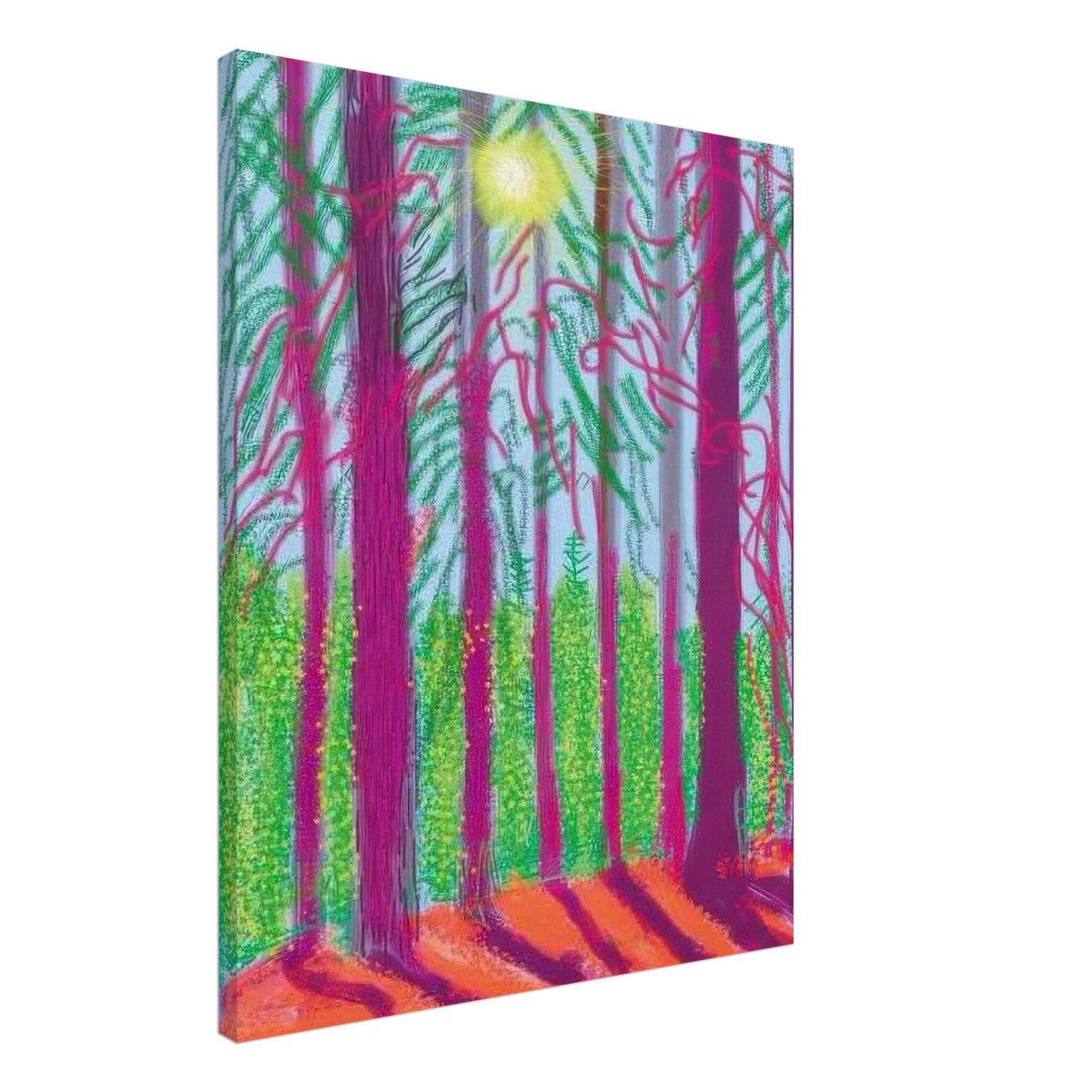 David Hockney, The Yosemite Suite, Yosemite mountains and lush green forests, canvas print, 60 × 75 cm (24 × 30 in)