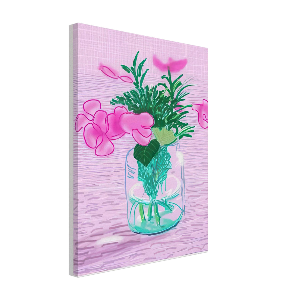 David Hockney, Untitled No. 329, pink flowers in a glass vase, canvas print, 40 × 50 cm (16 × 20 in)