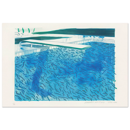 Lithograph Of Water Made Of Thick And Thin Lines, A Green Wash, A Light Blue Wash, And A Dark Blue Wash