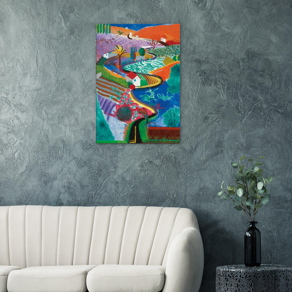 David Hockney, Nichols Canyon, colourful California landscape with a winding road, canvas print