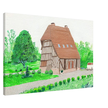 In Front Of House Looking West by David Hockney, canvas print showing Normandy country house, garden and lush greenery, 50 × 75 cm (20 × 30 in).