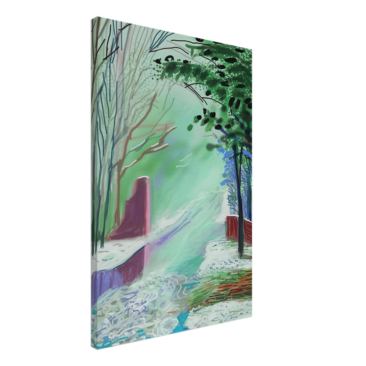 The Arrival of Spring in Woldgate, 15 March — David Hockney canvas print of a woodland path, 30 × 30 cm (12 × 12 in).