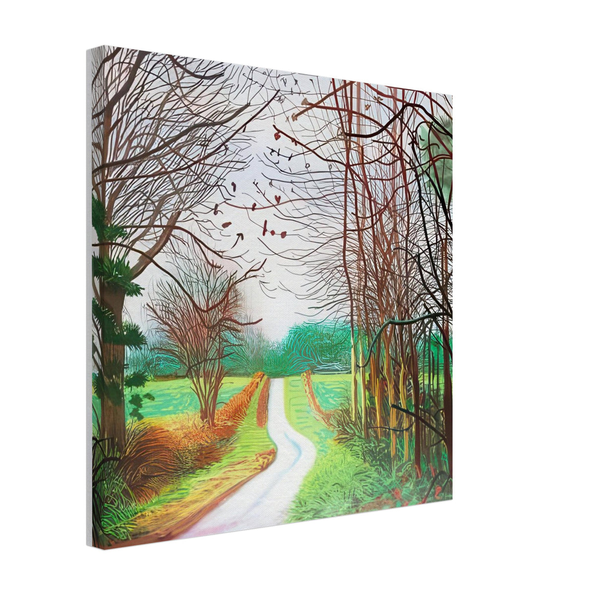 The Arrival of Spring in Woldgate, 29 December No. 1 — David Hockney canvas print of a woodland path, 40 × 60 cm (16 × 24 in).