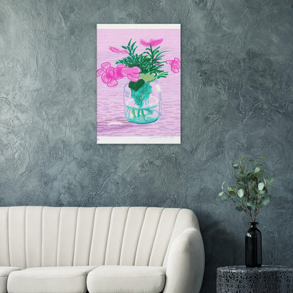 David Hockney, Untitled No. 329, pink flowers in a glass vase, canvas print