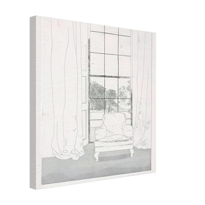 David Hockney, Home, armchair beside a curtained window overlooking a garden, canvas print, 40 × 40 cm (16 × 16 in)