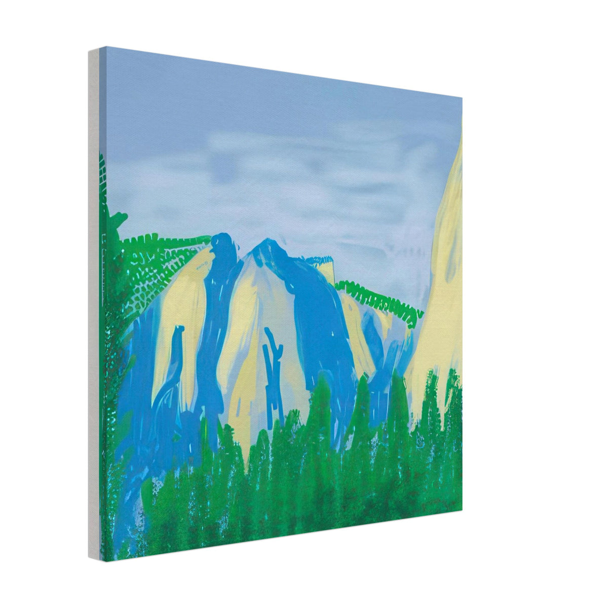 David Hockney, The Yosemite Suite, Yosemite mountains and lush green forests, canvas print, 27 × 35 cm (11 × 14 in)