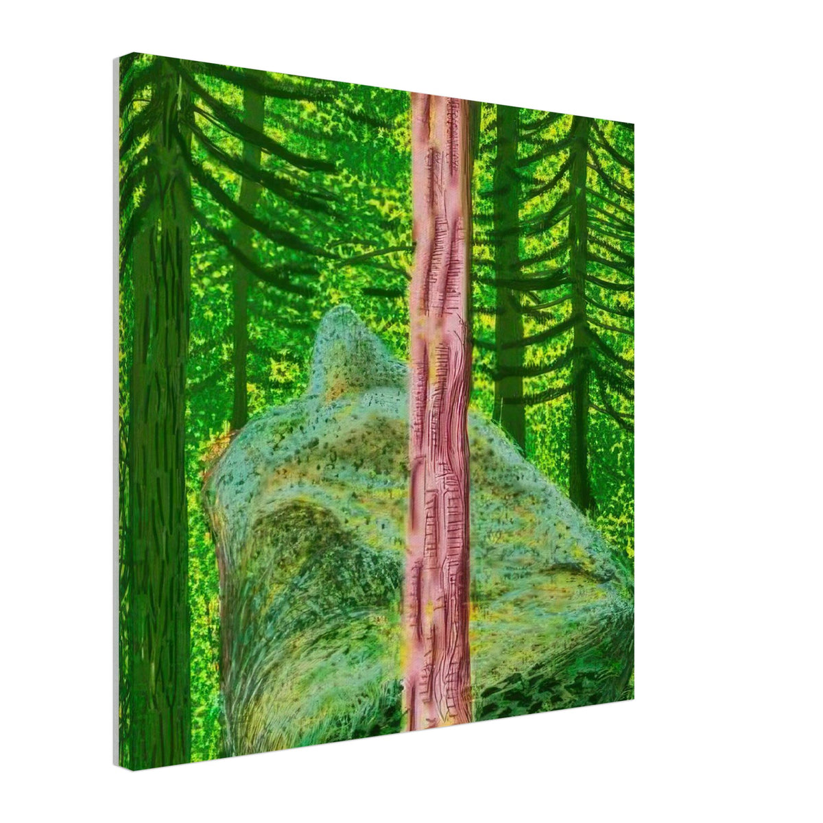 David Hockney, The Yosemite Suite, Yosemite mountains and lush green forests, canvas print, 60 × 60 cm (24 × 24 in)