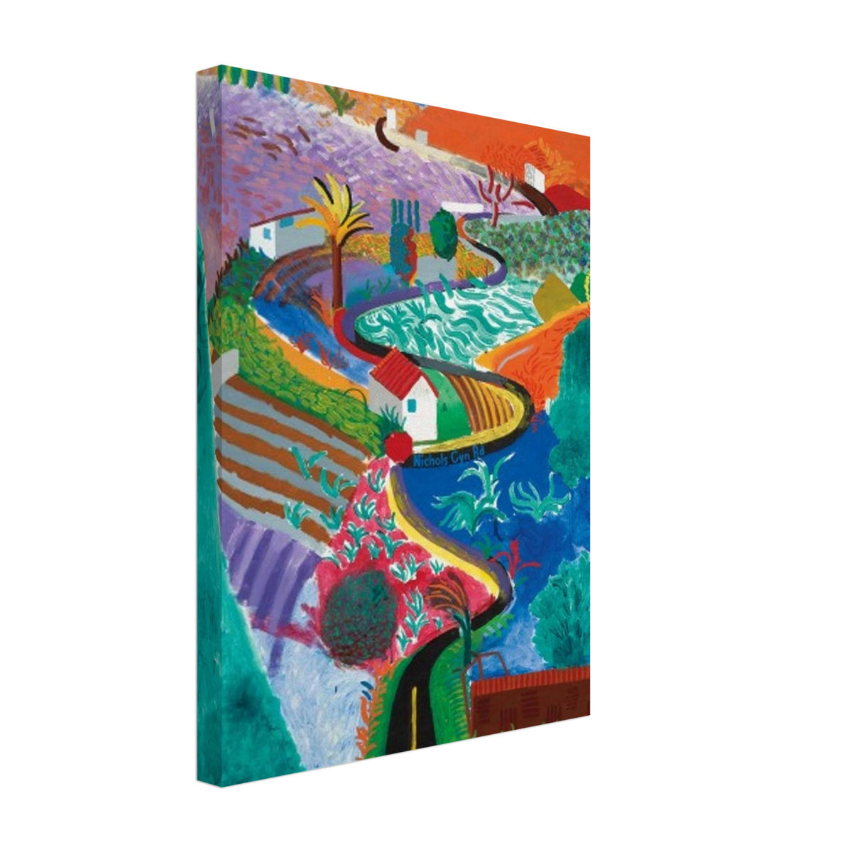 David Hockney, Nichols Canyon, colourful California landscape with a winding road, canvas print, 40 × 60 cm (16 × 24 in)