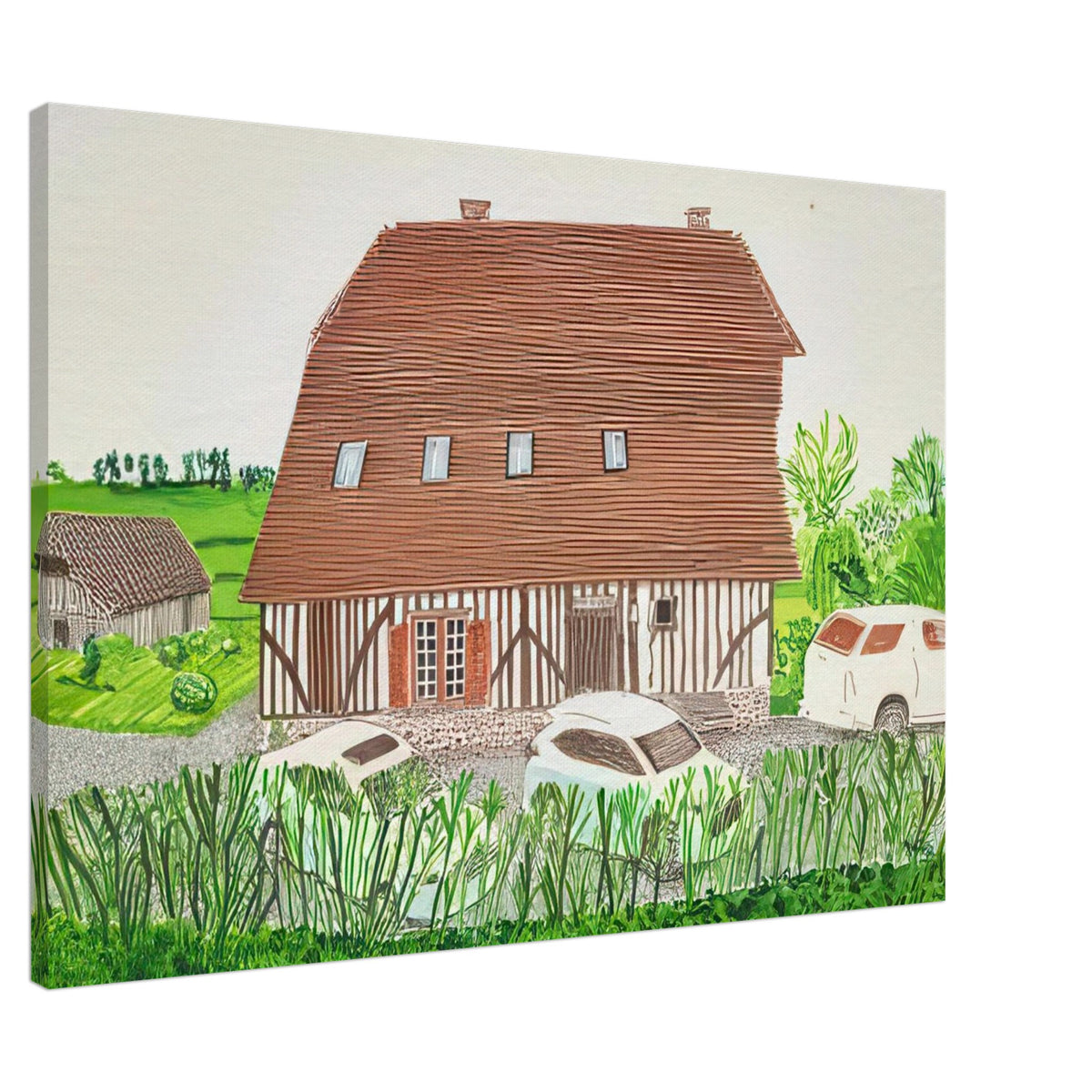 In Front Of House Looking South by David Hockney, canvas print showing Normandy country house, garden and lush greenery, 30 × 45 cm (12 × 18 in).