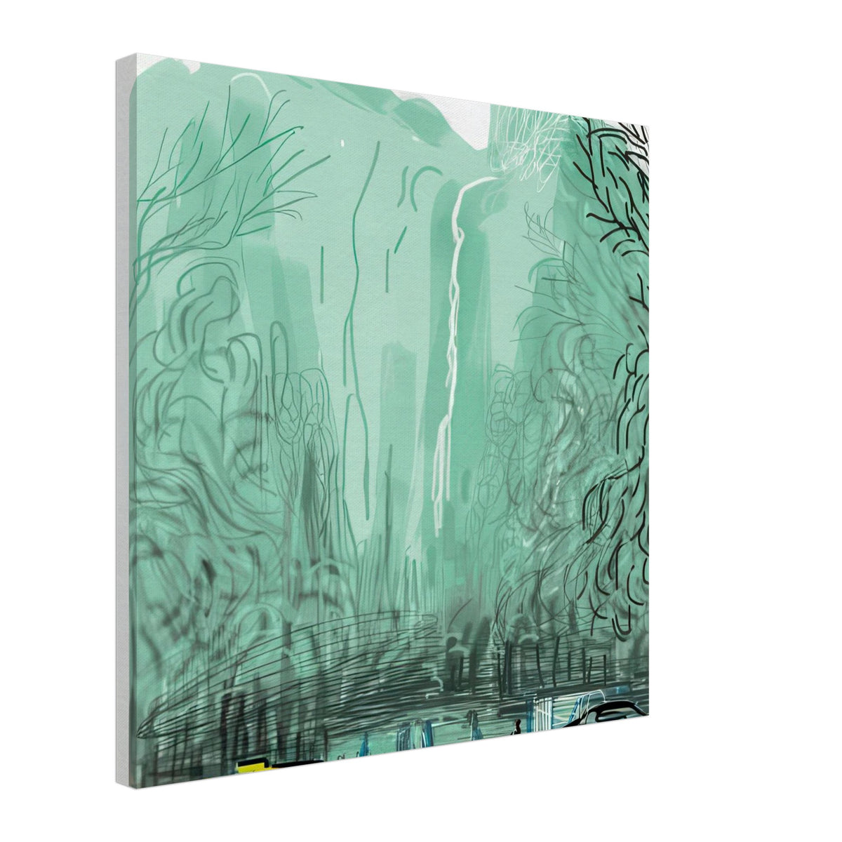 David Hockney, The Yosemite Suite, Yosemite mountains and lush green forests, canvas print, 50 × 50 cm (20 × 20 in)