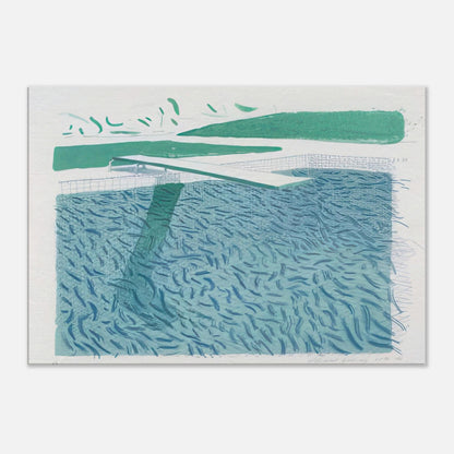 David Hockney canvas print of Lithographic Water Made Of Lines, Crayon And A Blue Wash, using crayon lines and blue washes to suggest ripples and reflections on water.