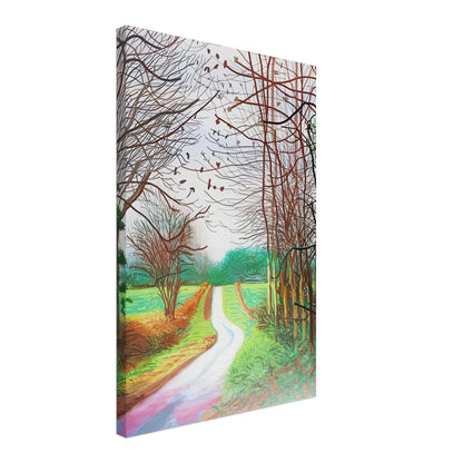 The Arrival of Spring in Woldgate, 29 December No. 1 — David Hockney canvas print of a woodland path, 50 × 50 cm (20 × 20 in).