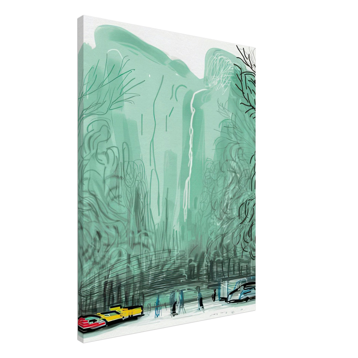 David Hockney, The Yosemite Suite, Yosemite mountains and lush green forests, canvas print, 60 × 75 cm (24 × 30 in)