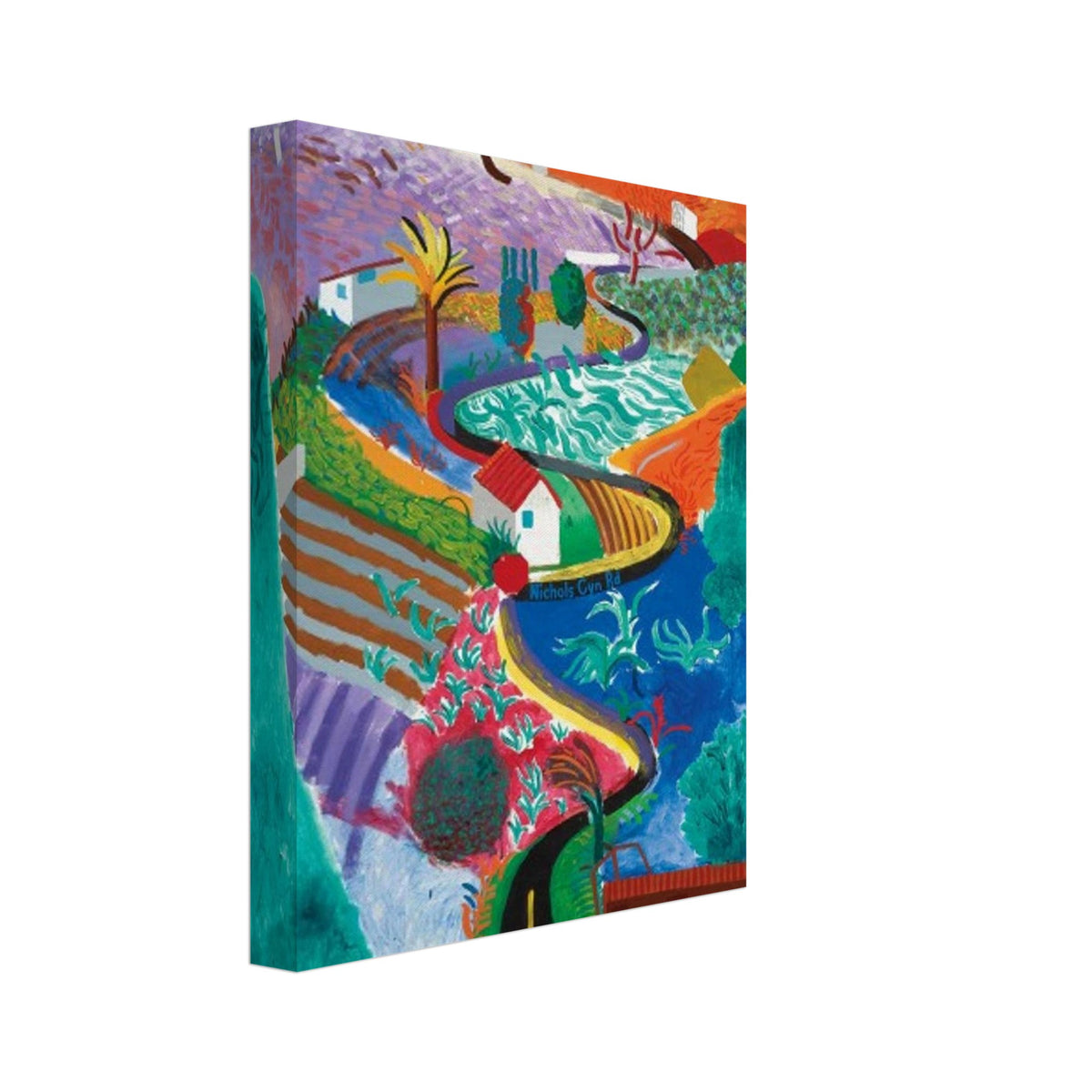 David Hockney, Nichols Canyon, colourful California landscape with a winding road, canvas print, 40 × 50 cm (16 × 20 in)