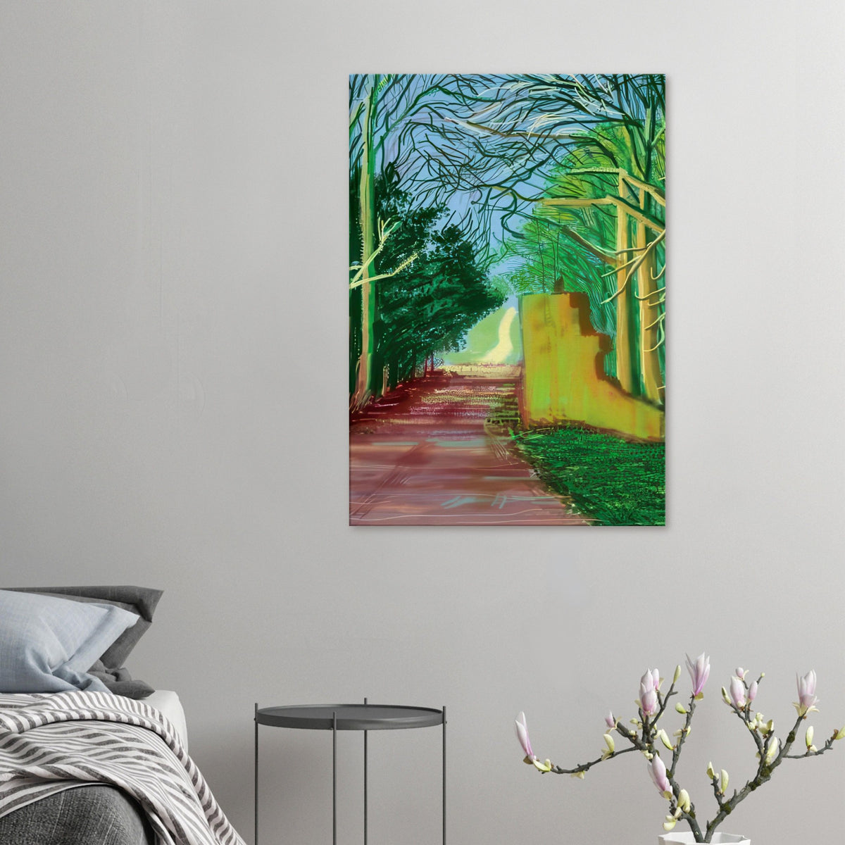 David Hockney, The Arrival of Spring (15 March), woodland path and budding trees, canvas print