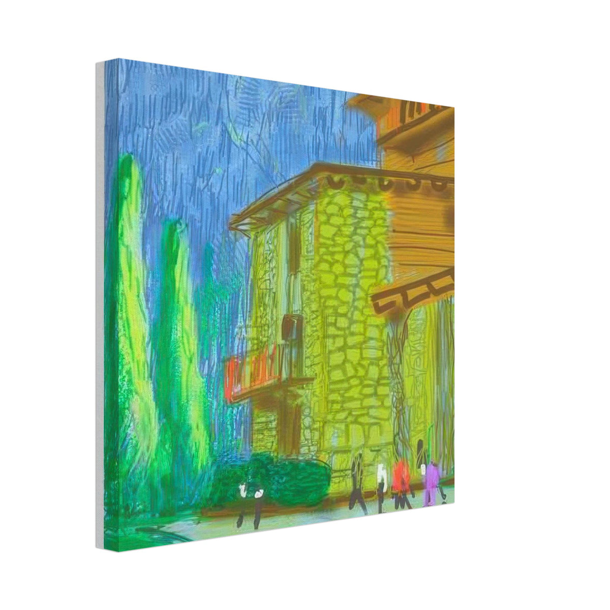 David Hockney, The Yosemite Suite, Yosemite mountains and lush green forests, canvas print, 40 × 40 cm (16 × 16 in)
