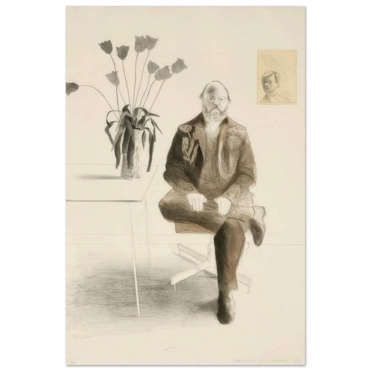 Henry Seated With Tulips by David Hockney Poster