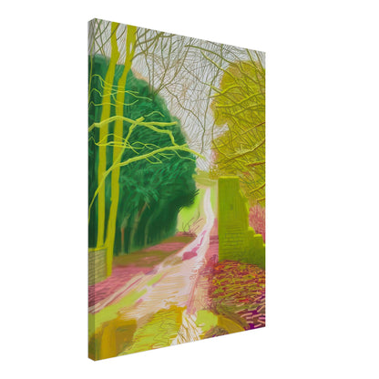 The Arrival of Spring in Woldgate, 15 March — David Hockney canvas print of a woodland path, 50 × 75 cm (20 × 30 in).