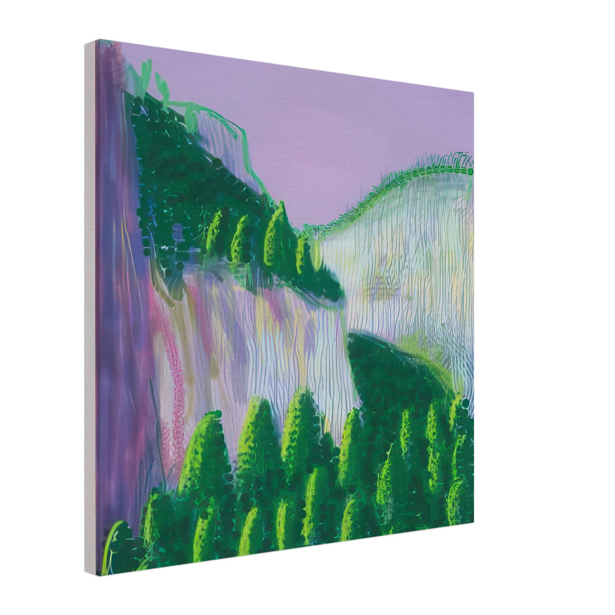 David Hockney, The Yosemite Suite, Yosemite mountains and lush green forests, canvas print, 40 × 40 cm (16 × 16 in)