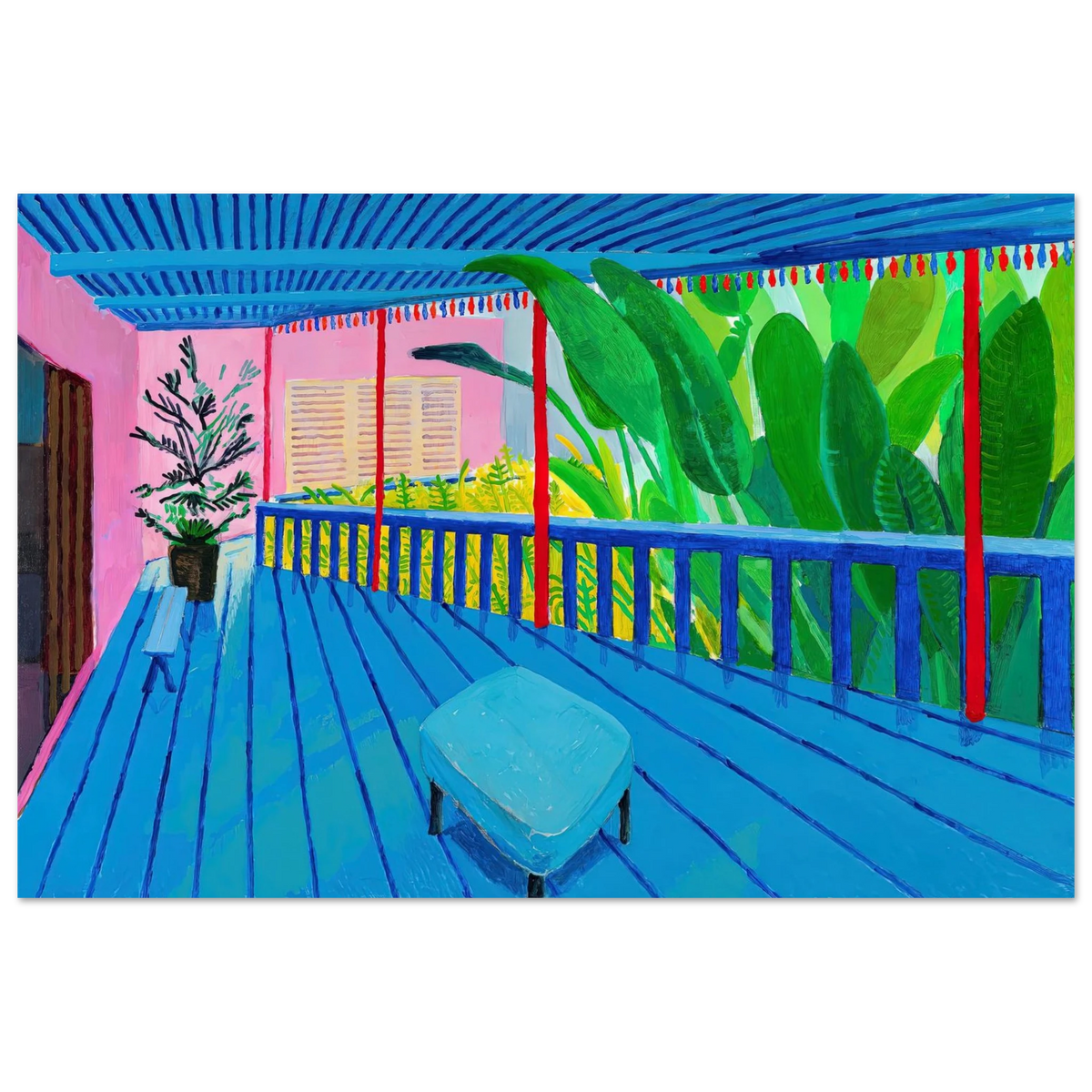 David Hockney A Bigger Interior with Blue Terrace and Garden poster