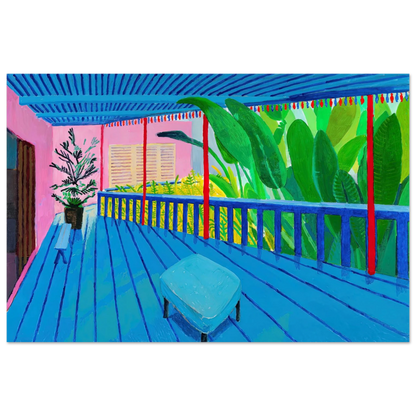 David Hockney A Bigger Interior with Blue Terrace and Garden poster