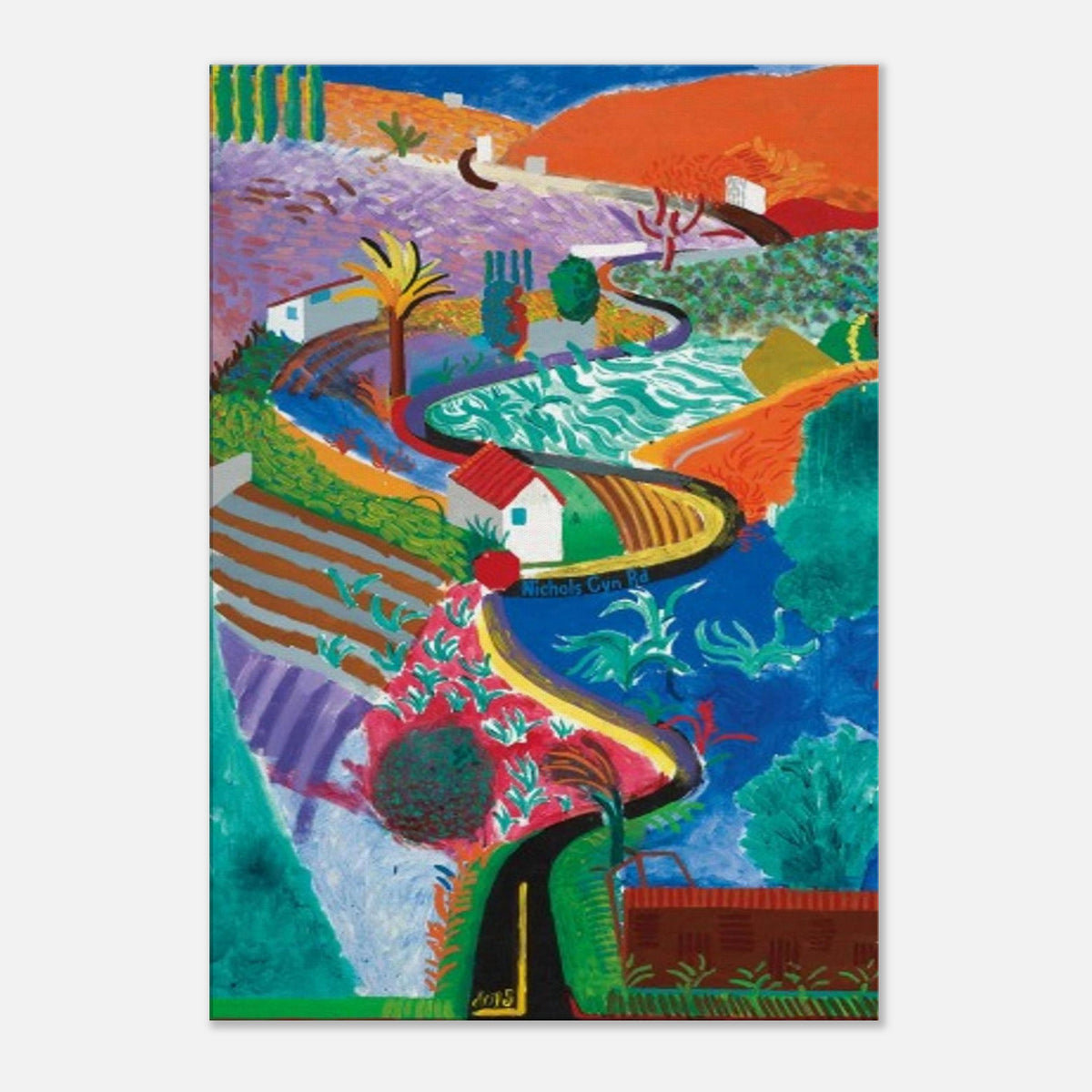David Hockney, Nichols Canyon, colourful California landscape with a winding road, canvas print