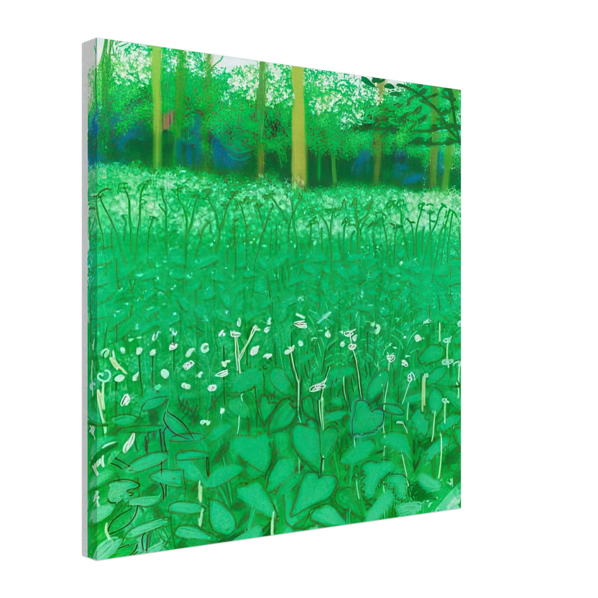David Hockney, The Arrival of Spring (15 March), woodland path and budding trees, canvas print, 60 × 60 cm (24 × 24 in)