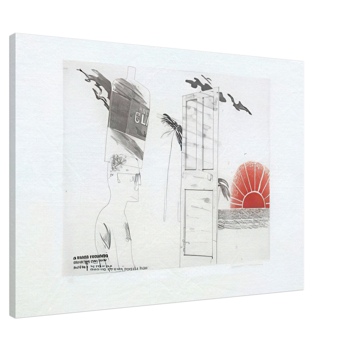 The Start Of A Spending Spree And The Door Opening For A Blonde by David Hockney, canvas print showing open doorway, symbolic objects and a red sun motif, 30 × 45 cm (12 × 18 in).