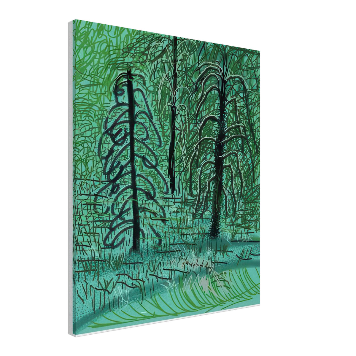 David Hockney, The Yosemite Suite, Yosemite mountains and lush green forests, canvas print, 30 × 30 cm (12 × 12 in)