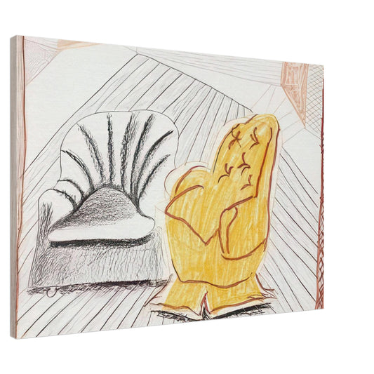 A Picture of Two Chairs by David Hockney, canvas print showing two chairs in a geometric interior with angled floorboards, 30 × 45 cm (12 × 18 in).