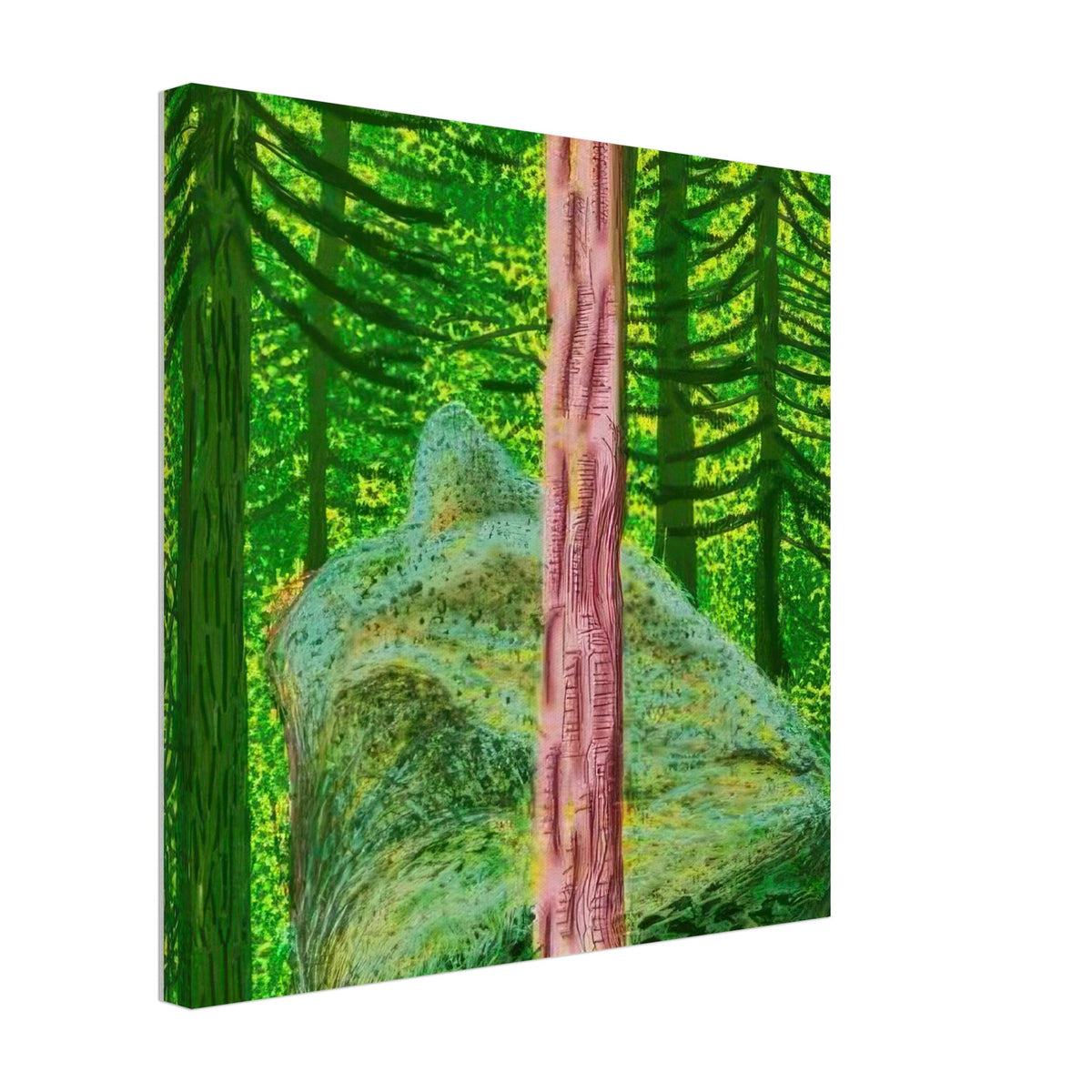 David Hockney, The Yosemite Suite, Yosemite mountains and lush green forests, canvas print, 50 × 50 cm (20 × 20 in)