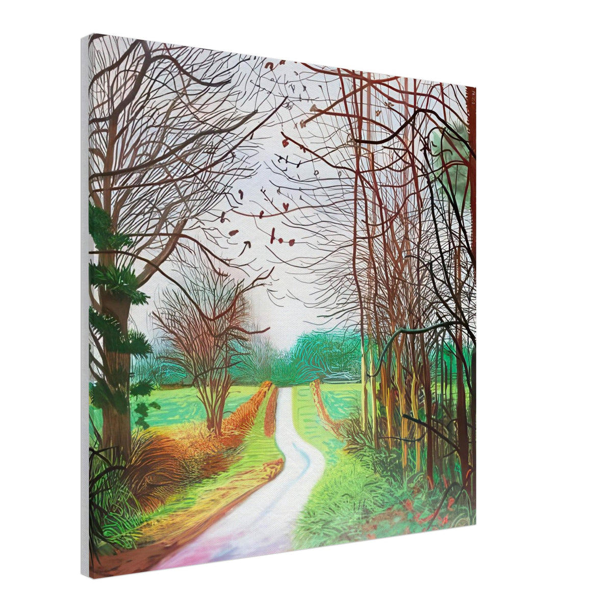 The Arrival of Spring in Woldgate, 29 December No. 1 — David Hockney canvas print of a woodland path, 50 × 75 cm (20 × 30 in).
