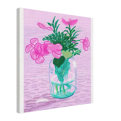 David Hockney, Untitled No. 329, pink flowers in a glass vase, canvas print, 50 × 75 cm (20 × 30 in)