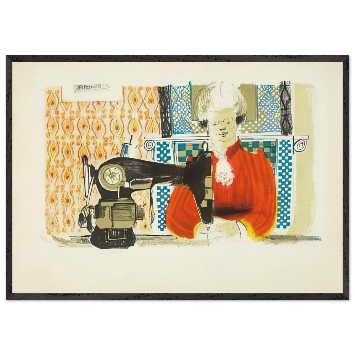 Woman With A Sewing Machine - Unsigned Print by David Hockney