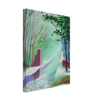 The Arrival of Spring in Woldgate, 15 March — David Hockney canvas print of a woodland path, 50 × 60 cm (20 × 24 in).