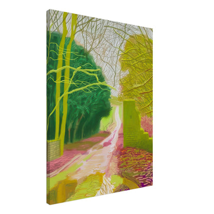 The Arrival of Spring in Woldgate, 15 March — David Hockney canvas print of a woodland path, 50 × 60 cm (20 × 24 in).