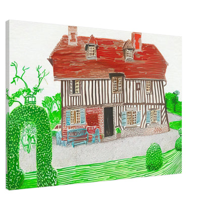 In Front Of House Looking North by David Hockney, canvas print showing Normandy country house, garden and lush greenery, 30 × 45 cm (12 × 18 in).